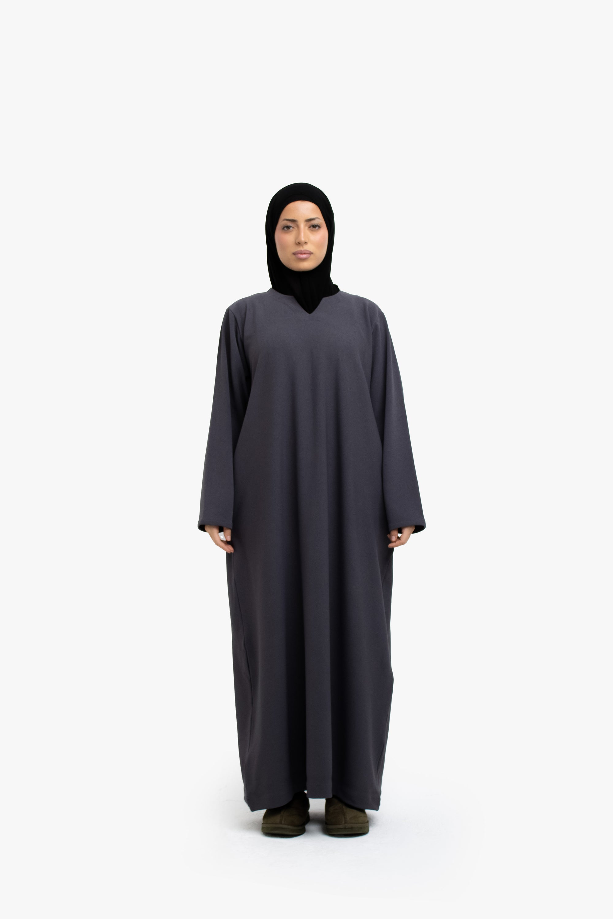 Grey V-Neck Abaya