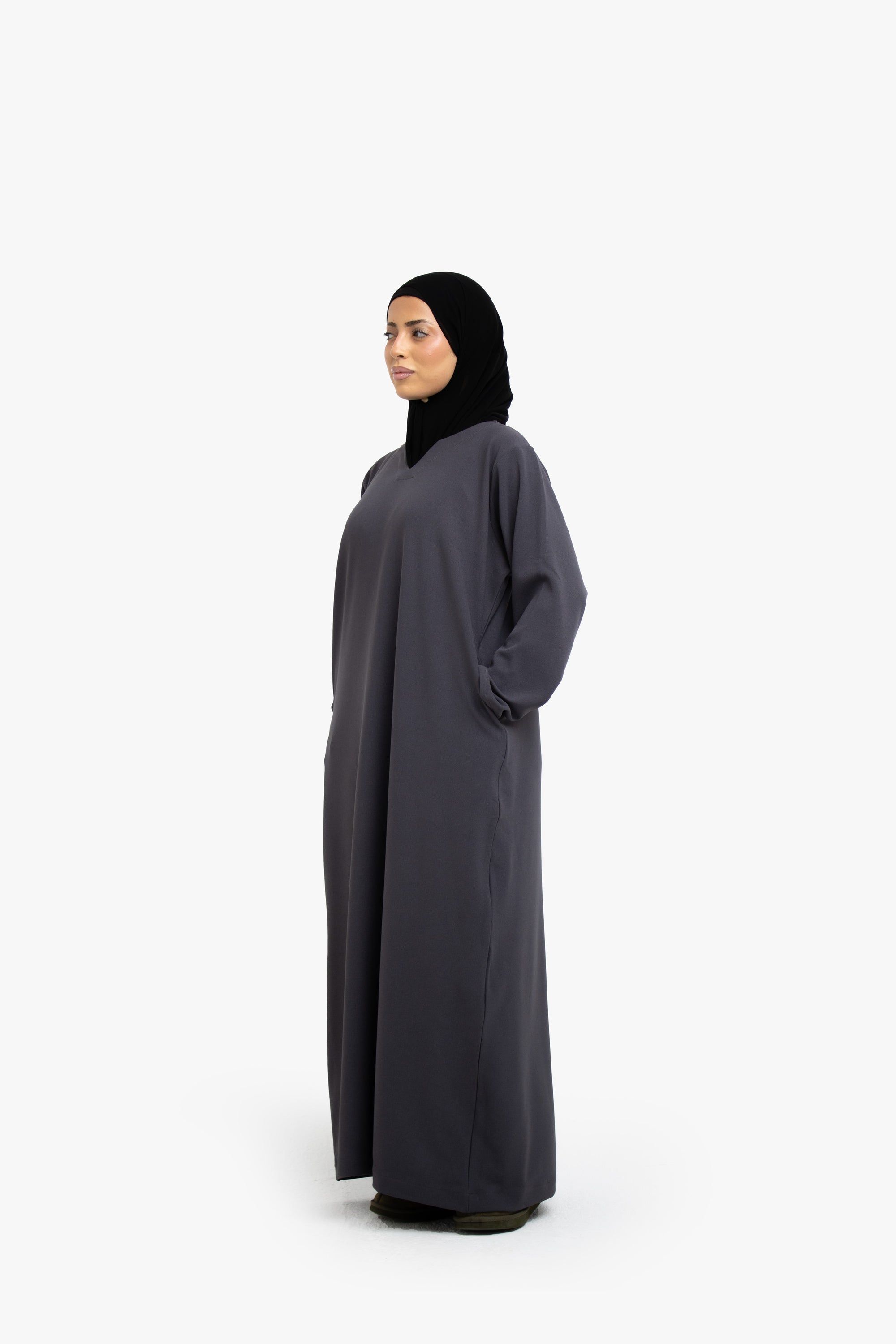 Grey V-Neck Abaya