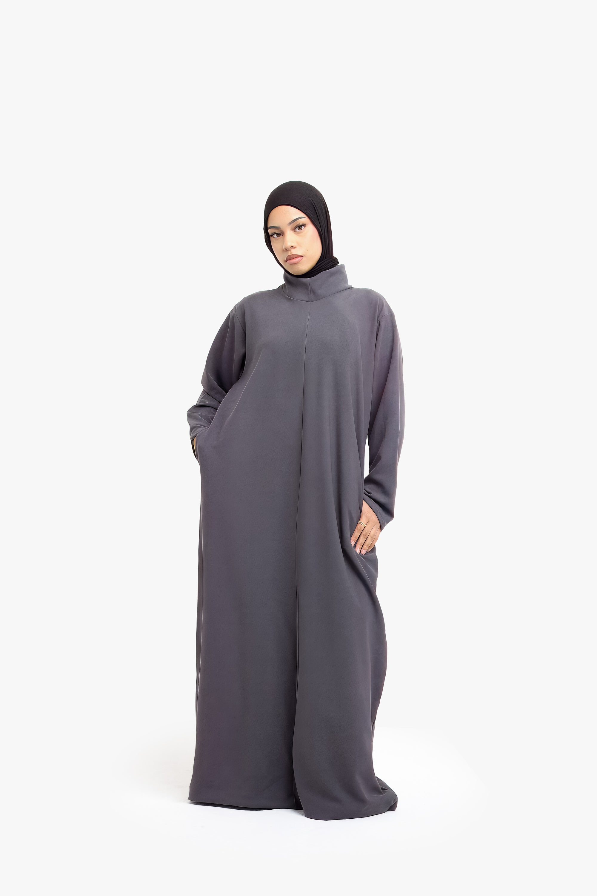 Grey Mock Neck Abaya