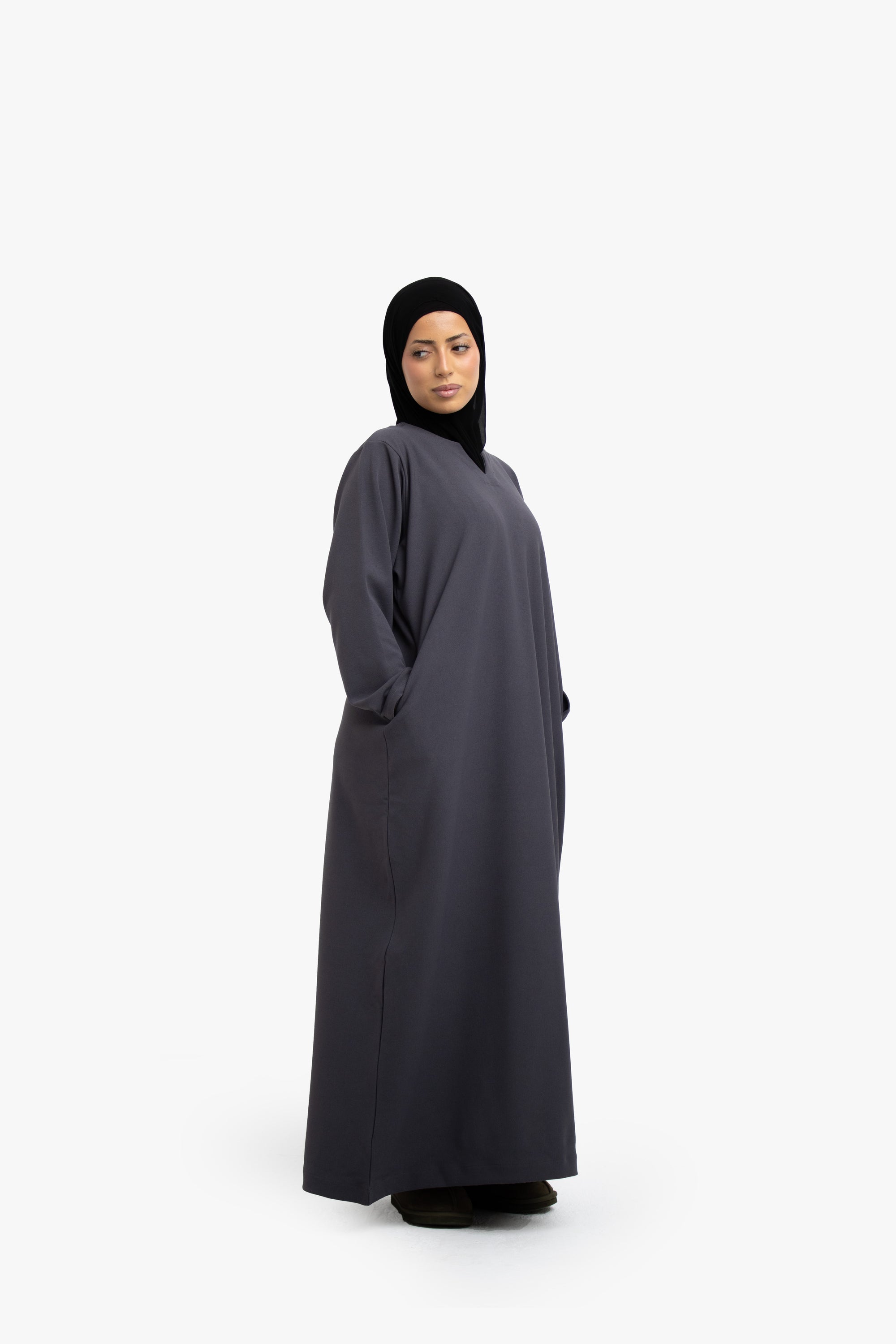 Grey V-Neck Abaya