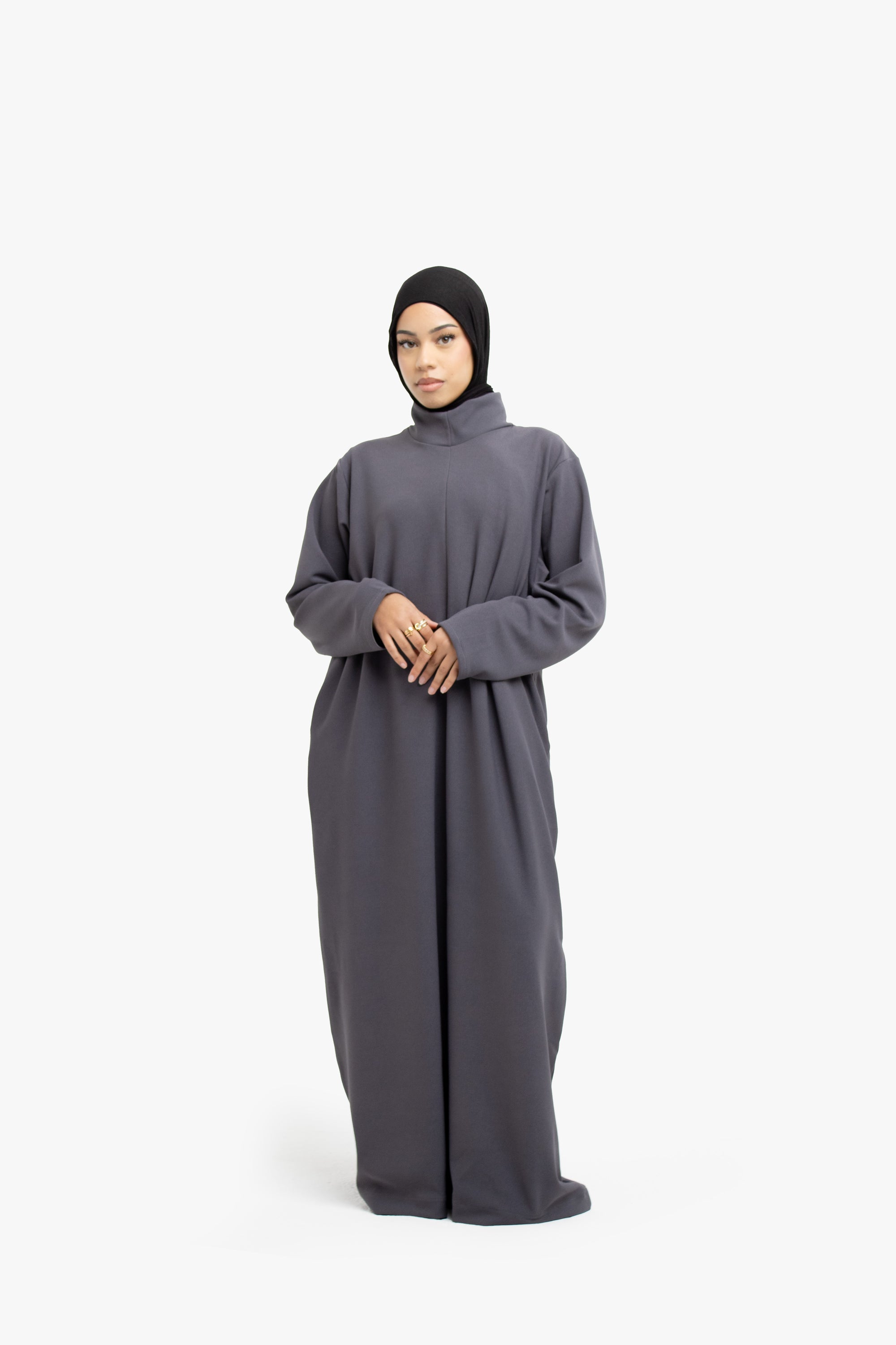 Grey Mock Neck Abaya