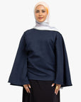 Navy Textured Umbrella Sleeve Top
