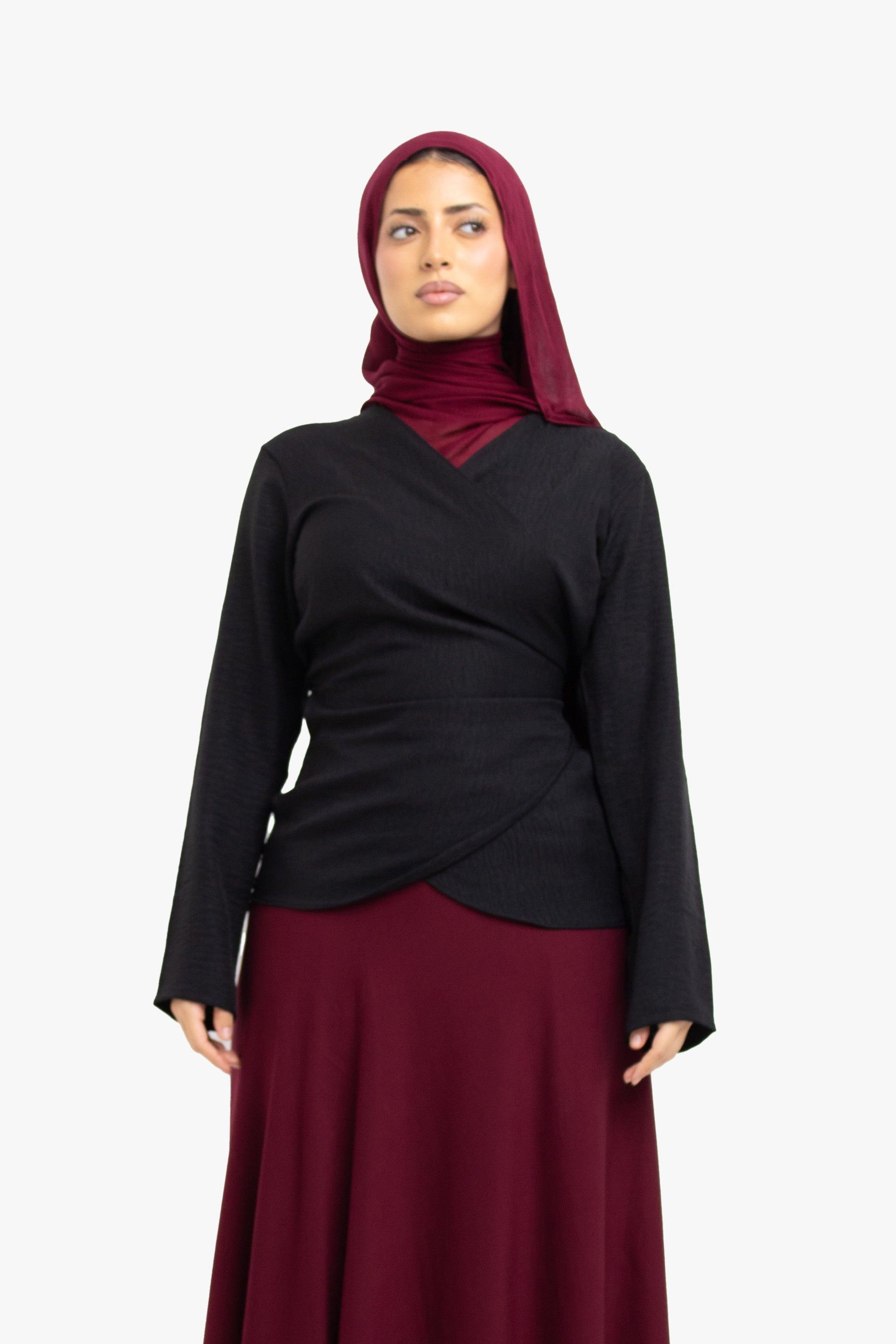 Black Mélange Wrap Top