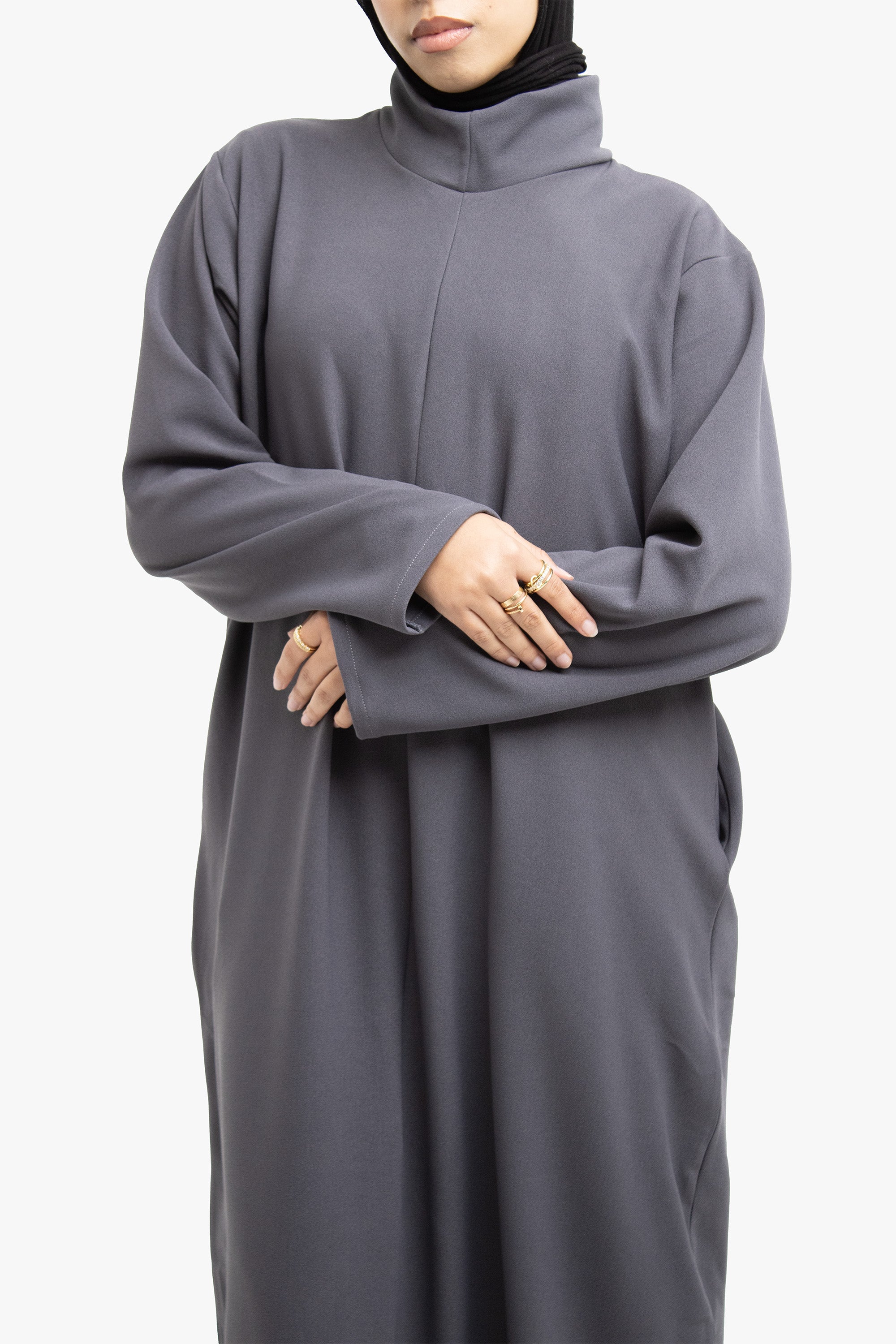 Grey Mock Neck Abaya