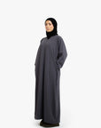 Grey V-Neck Abaya