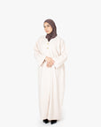 Cream V-Neck Pleat Abaya