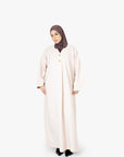 Cream V-Neck Pleat Abaya
