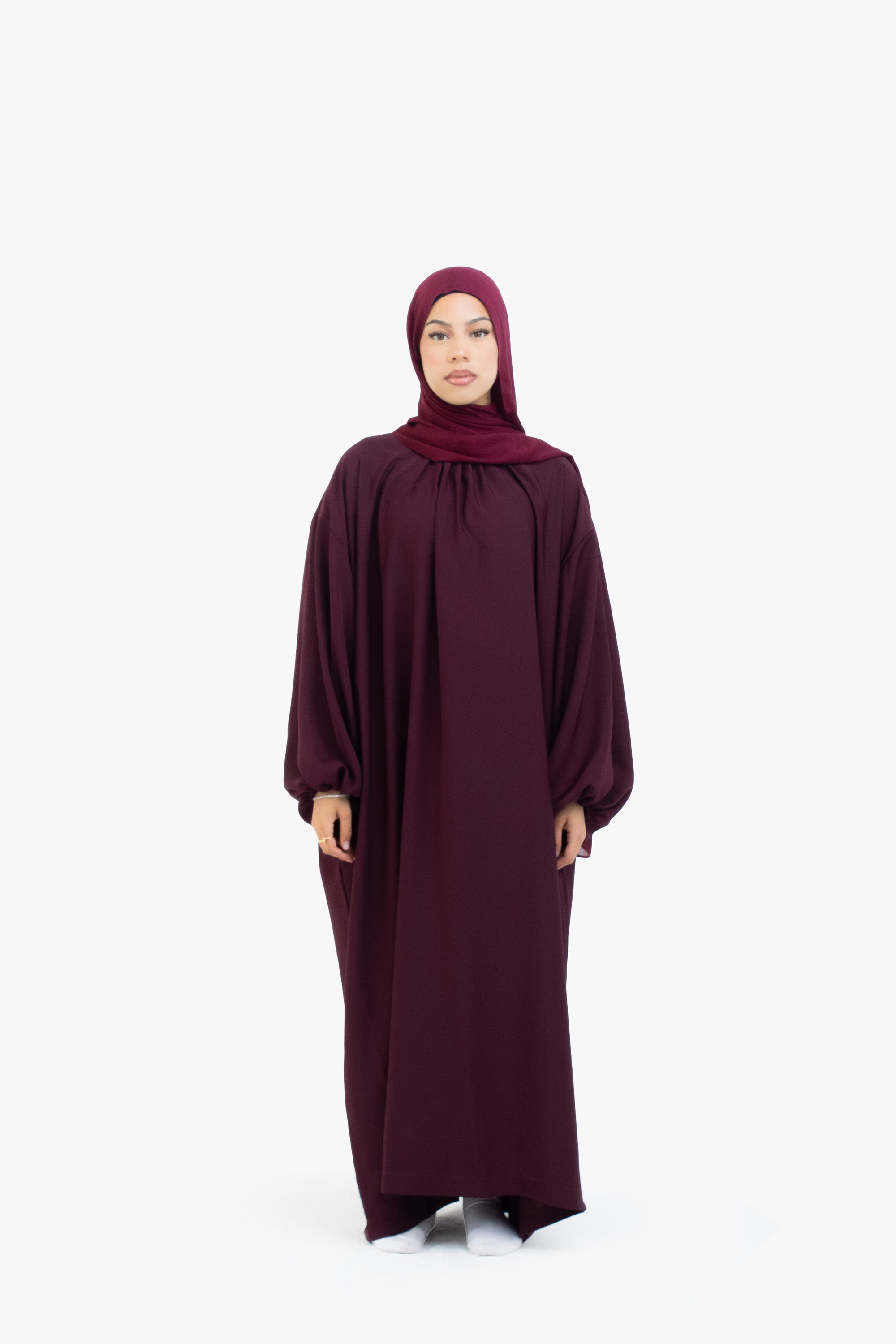 Burgundy Balloon Sleeve Abaya