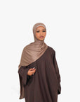Brown with White Striped Kimono Abaya