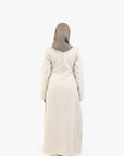 Beige Double Pleat Linen Cotton Dress
