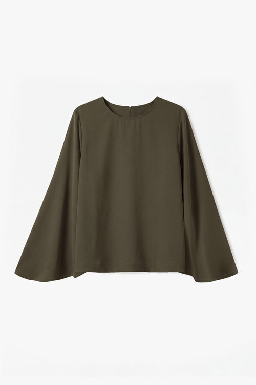Khaki Powder Touch Crepe Umbrella Sleeve Top