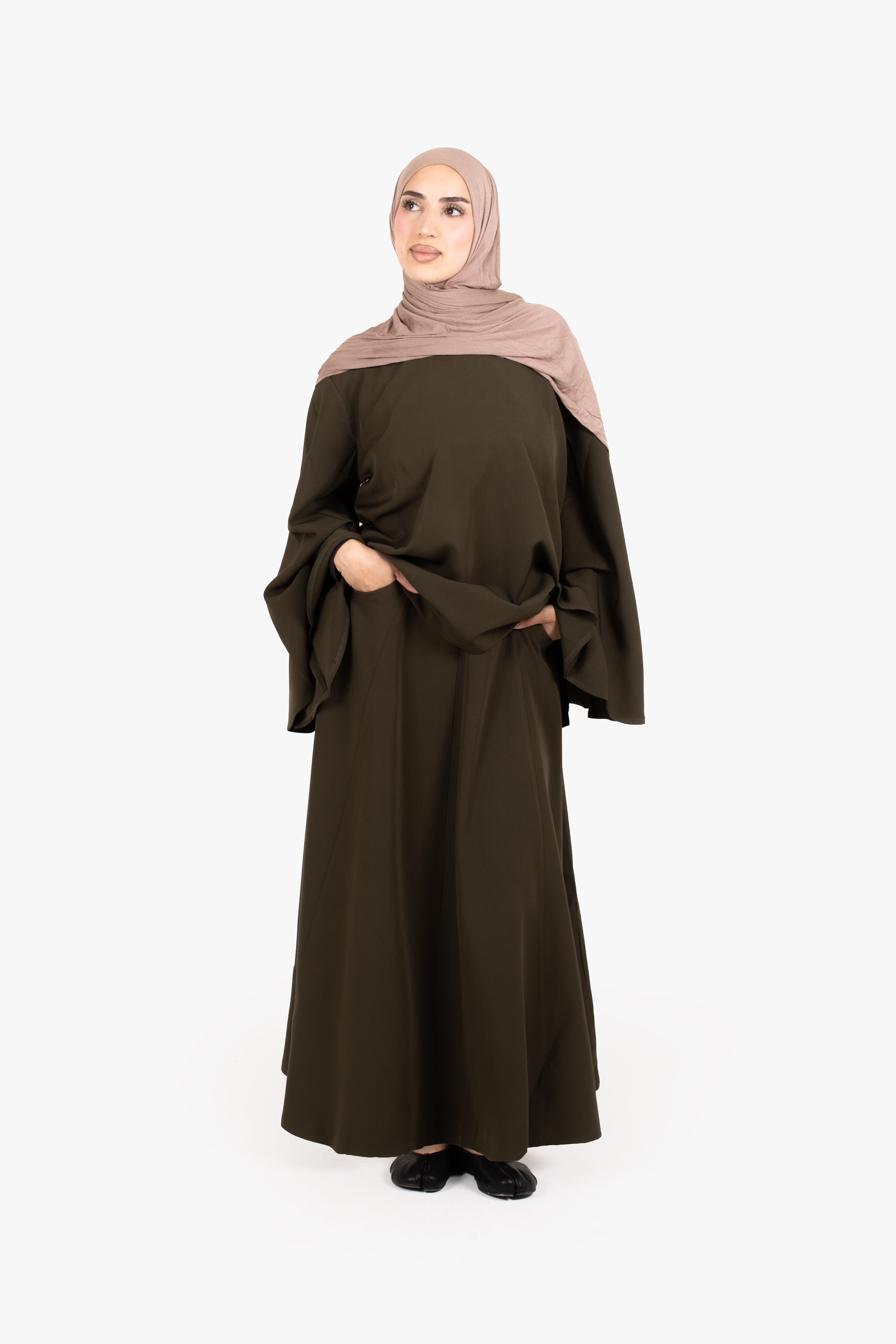 Khaki Powder Touch Crepe Eight-Panel Skirt