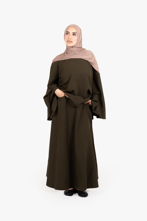 Khaki Powder Touch Crepe Eight-Panel Skirt
