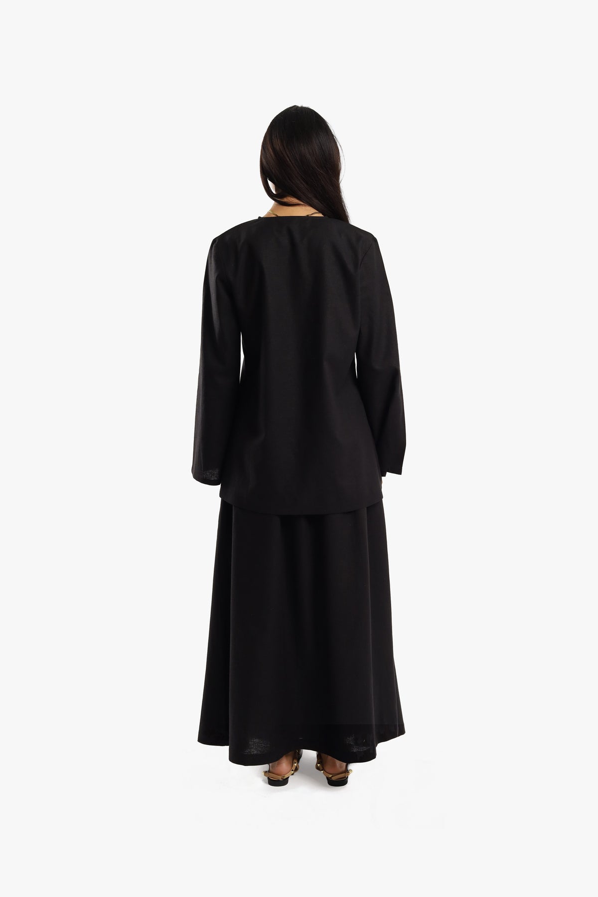 Black Linen Cotton Covered Button Top
