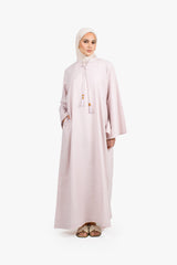 Pale Pink Cotton Blend Tassel Abaya