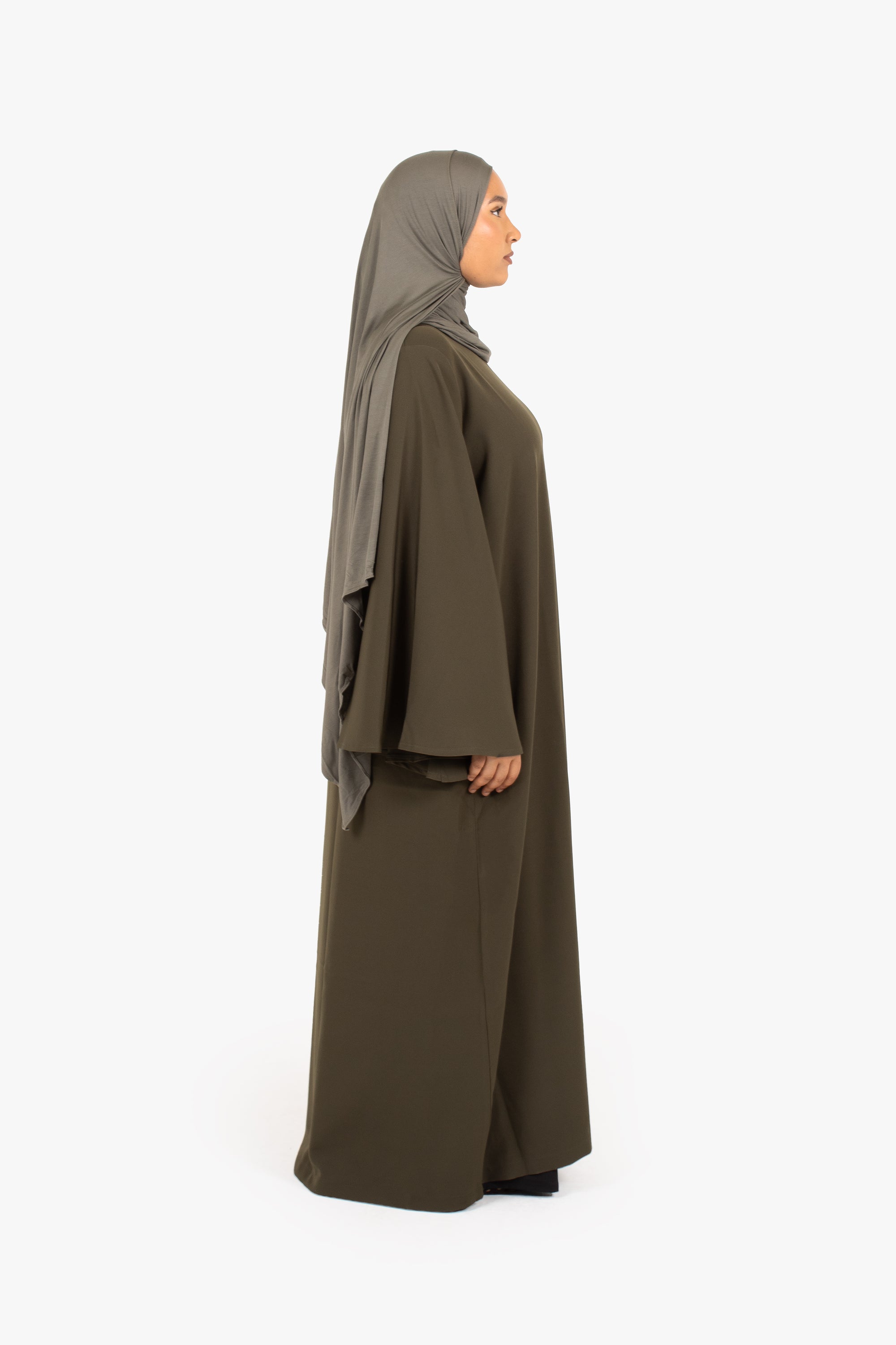 Khaki Powder Touch Crepe Umbrella Sleeve Abaya