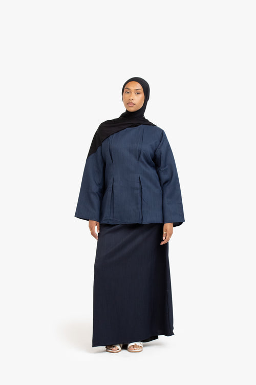 Navy Textured Elasticated Skirt