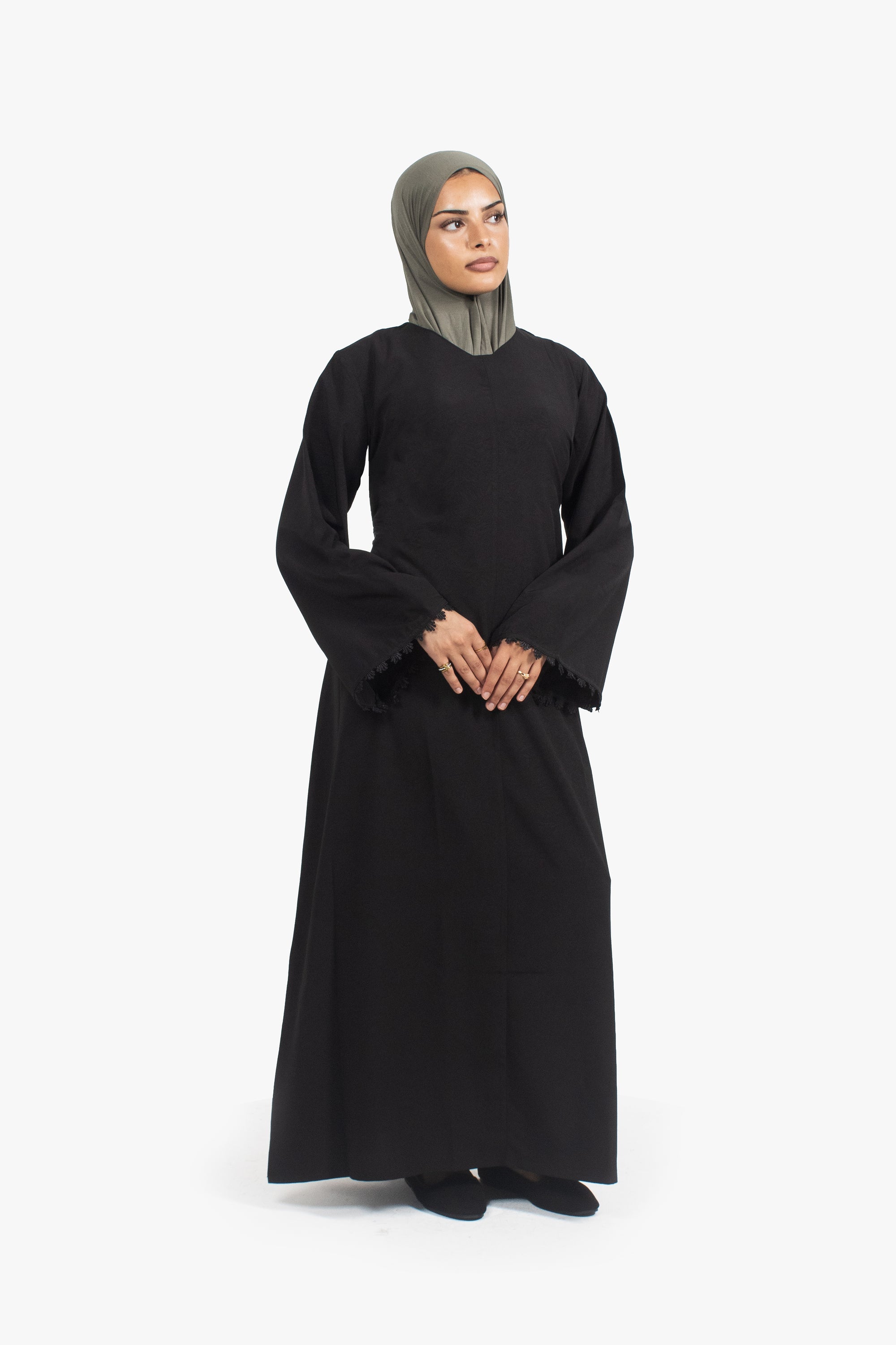 Black Etched Crepe Lace Abaya
