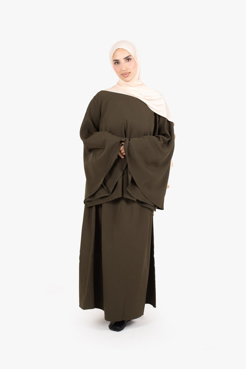 Khaki Powder Touch Crepe Elasticated Skirt