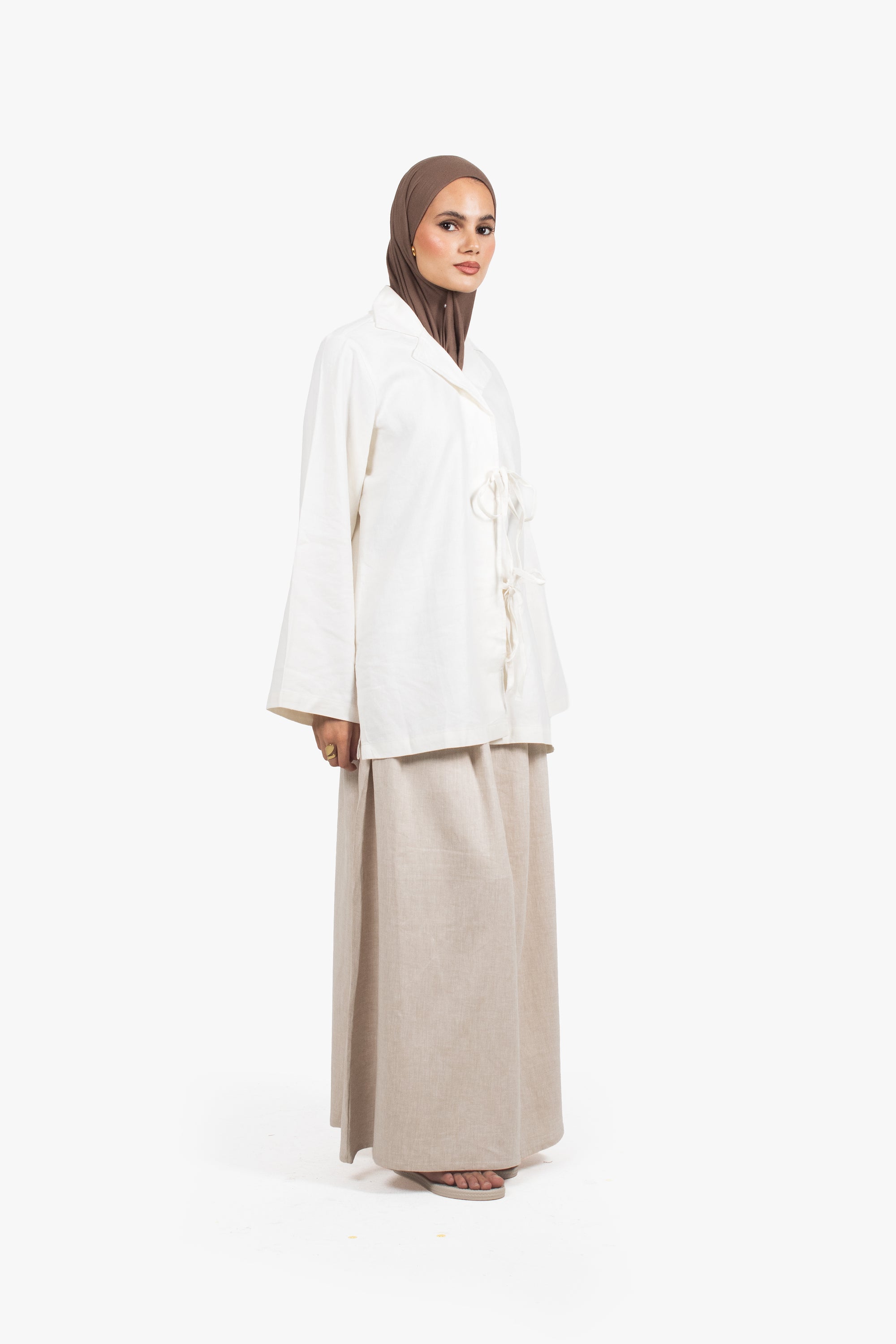 Stone Beige Linen Cotton Elasticated Skirt