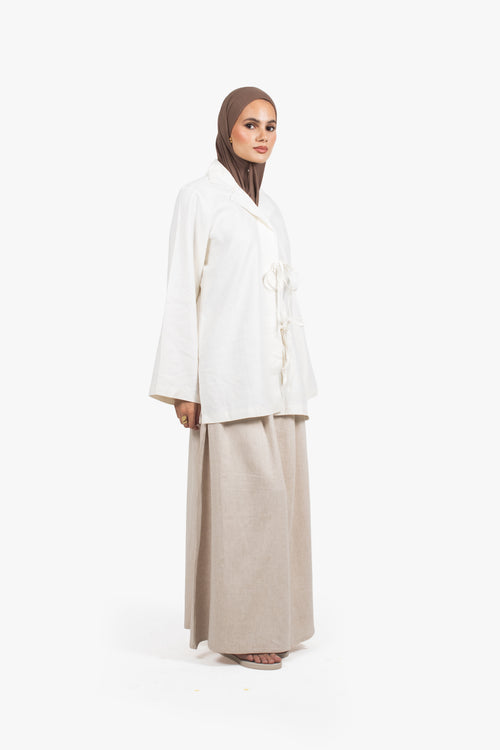 Stone Beige Linen Cotton Elasticated Skirt