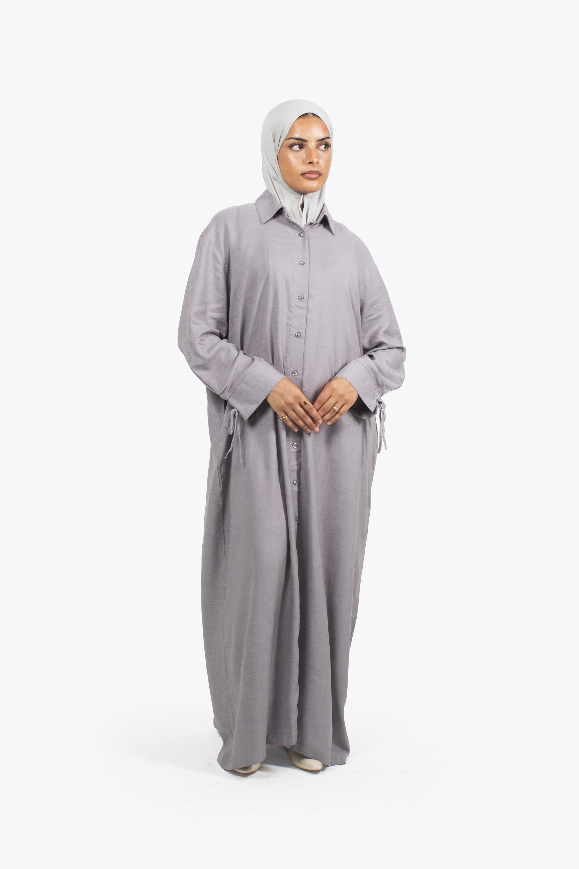 Grey Cotton Blend Shirt Abaya