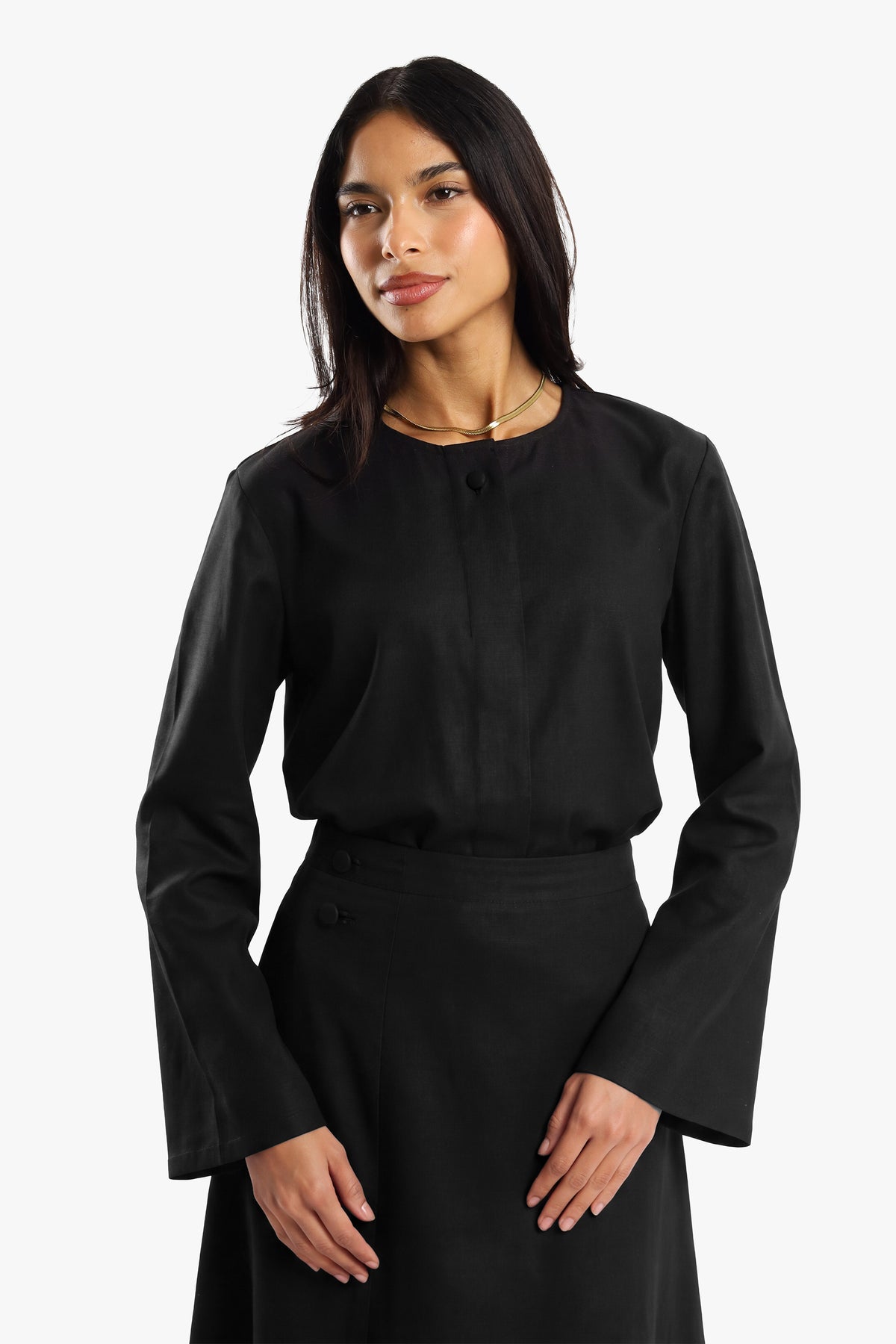 Black Linen Cotton Covered Button Skirt