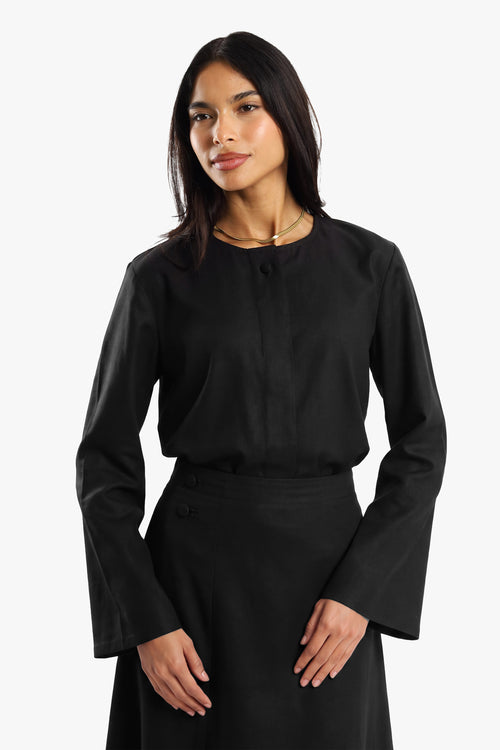 Black Linen Cotton Covered Button Skirt