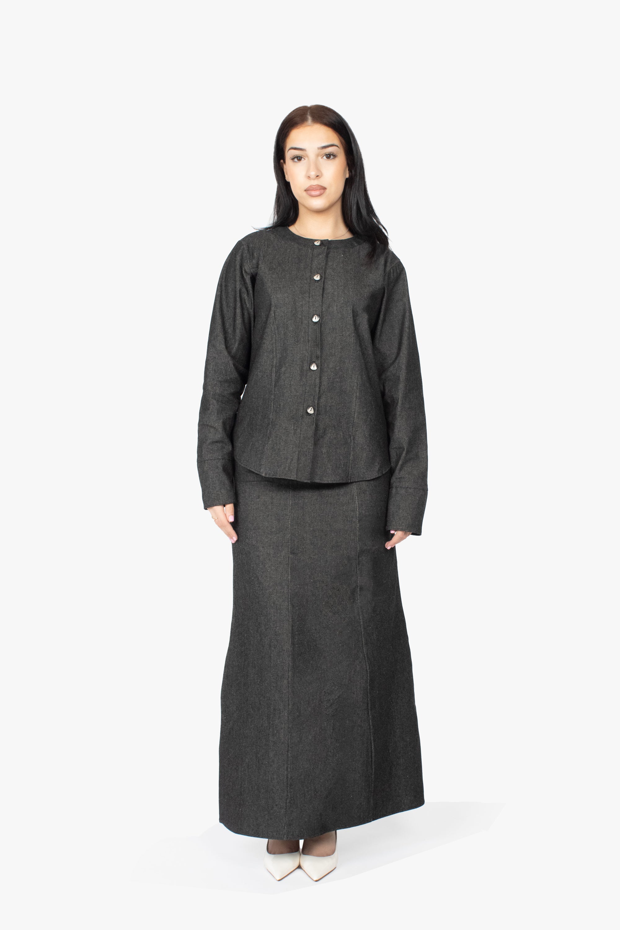 Black Denim Round Neck Shirt