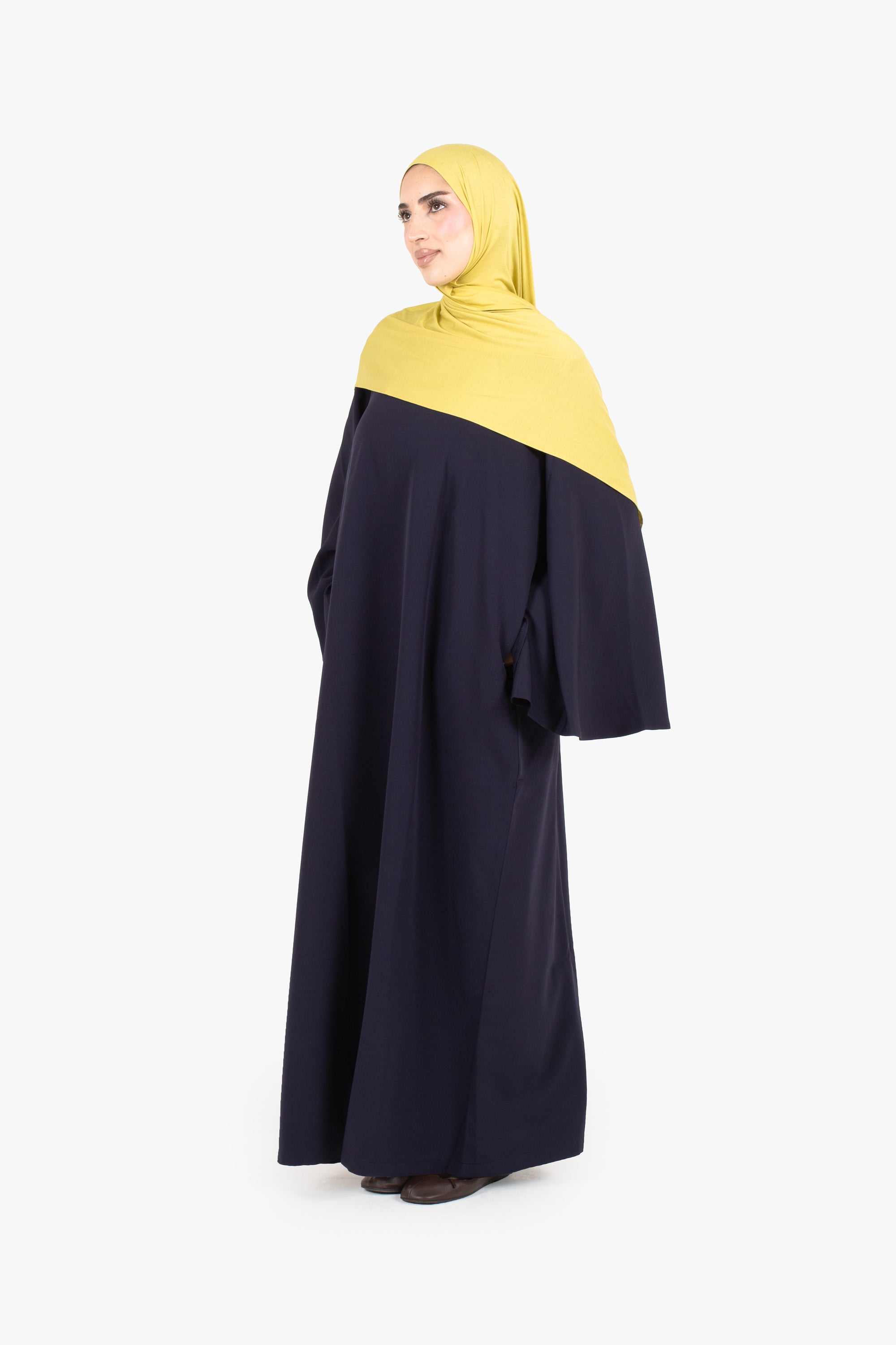 Navy Powder Touch Crepe Umbrella Sleeve Abaya