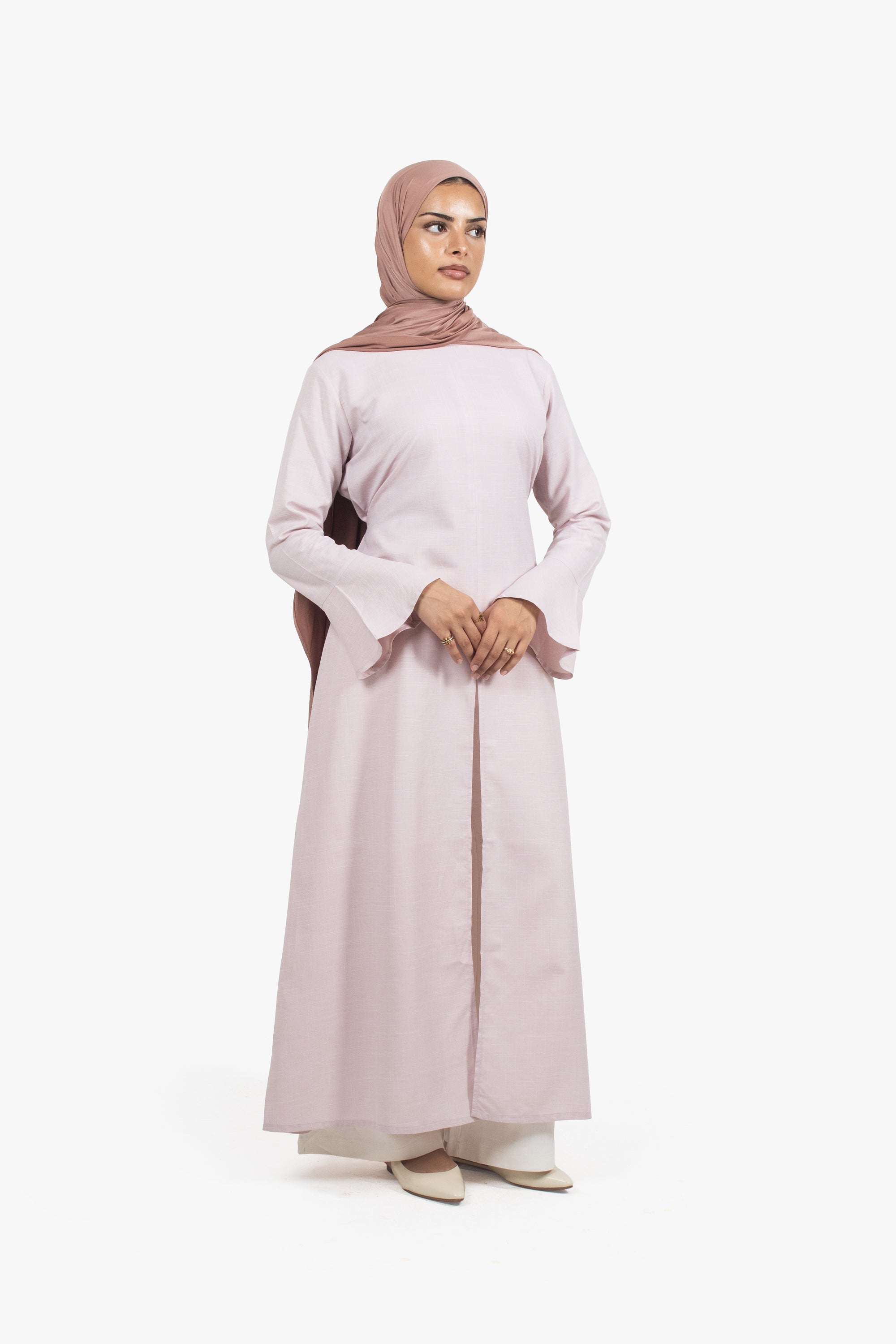 Pale Pink Cotton Blend Front Slit Dress