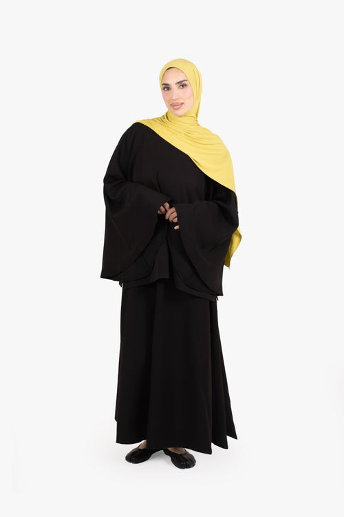 Black Powder Touch Crepe Eight-Panel Skirt