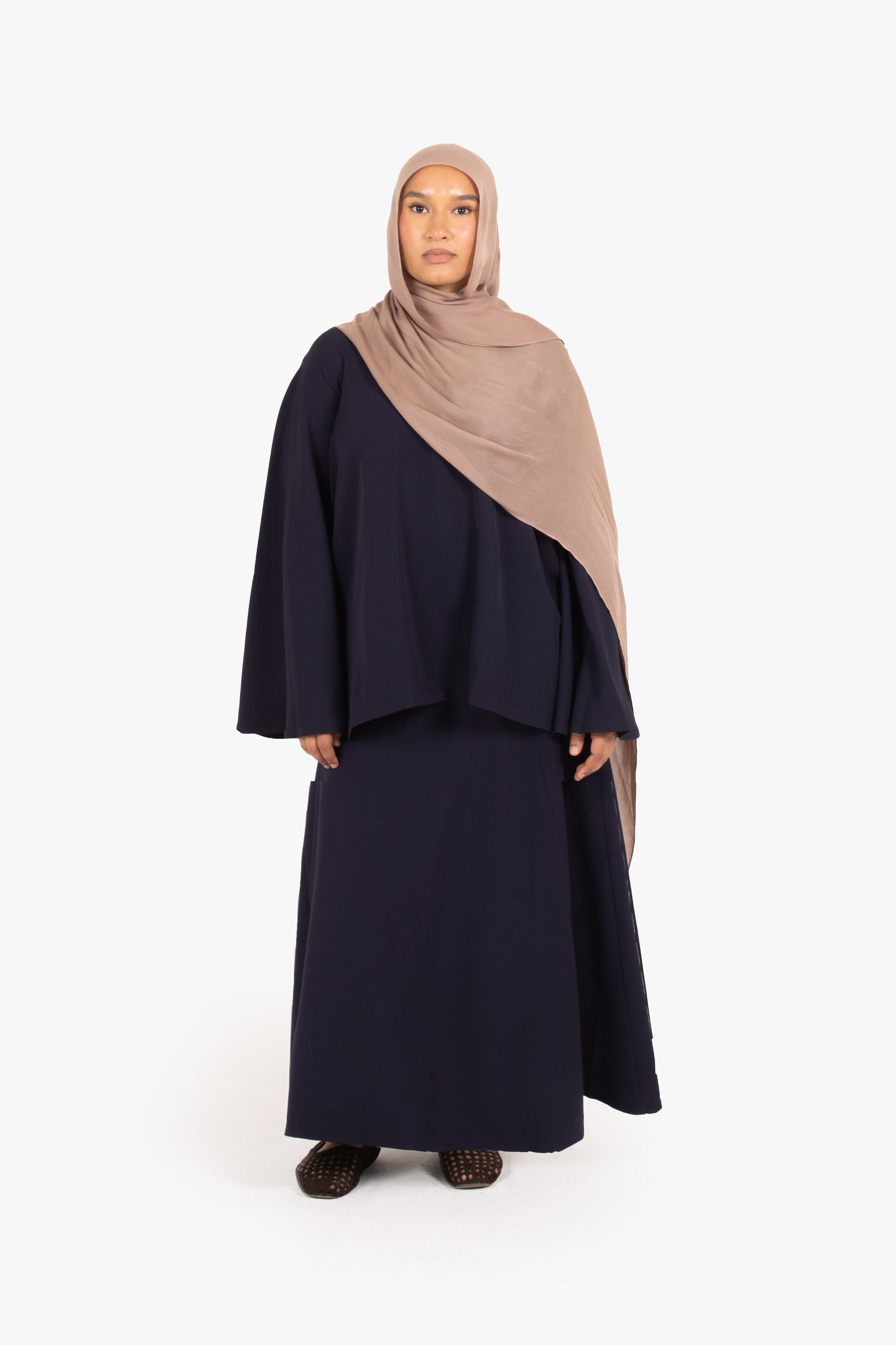 Navy Powder Touch Crepe Eight-Panel Skirt