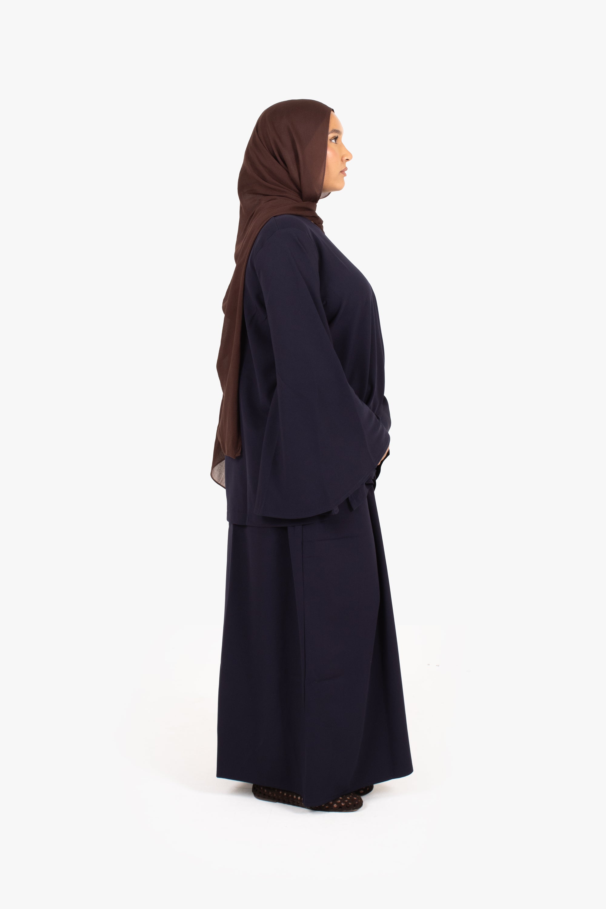 Navy Powder Touch Crepe Elasticated Skirt