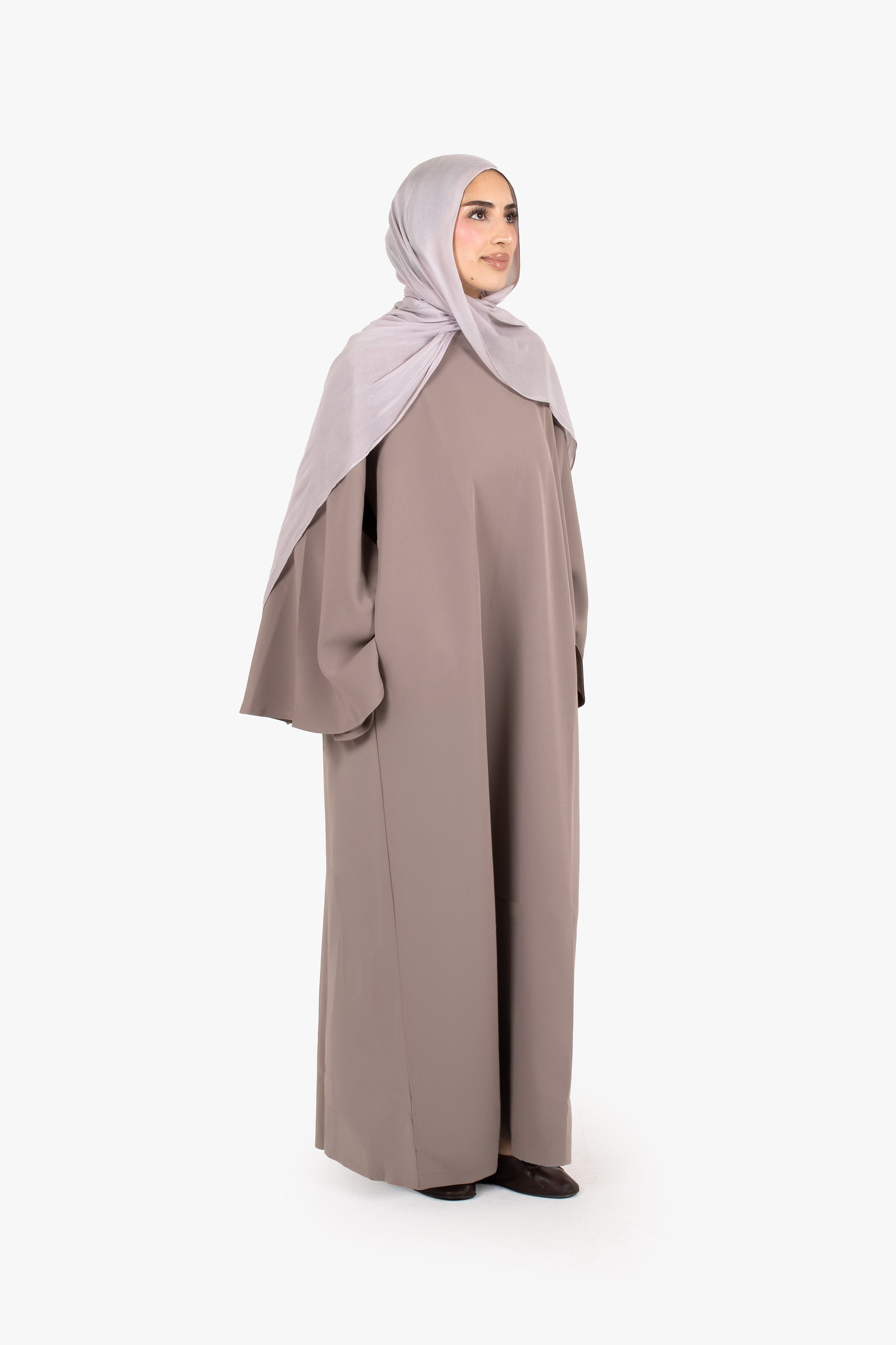 Grey Powder Touch Crepe Umbrella Sleeve Abaya