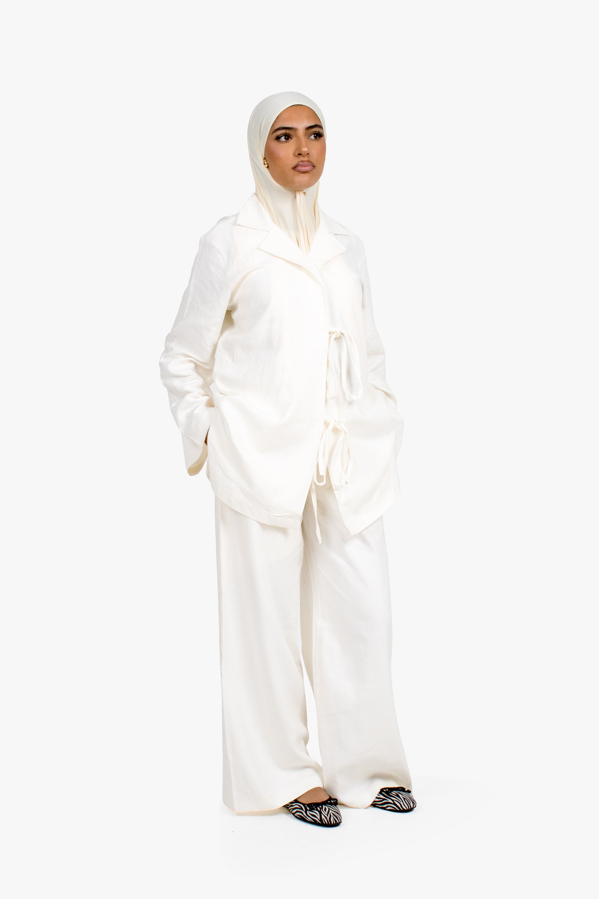 Ecru White Linen Cotton Notch Collar Top