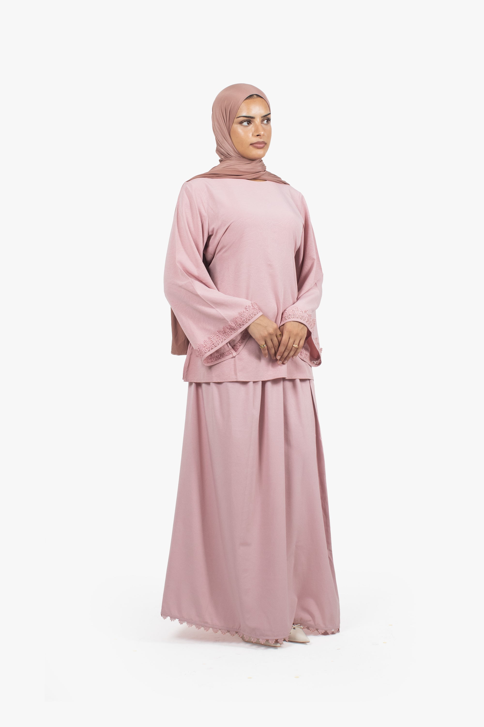 Rose Pink Etched Crepe Lace Top