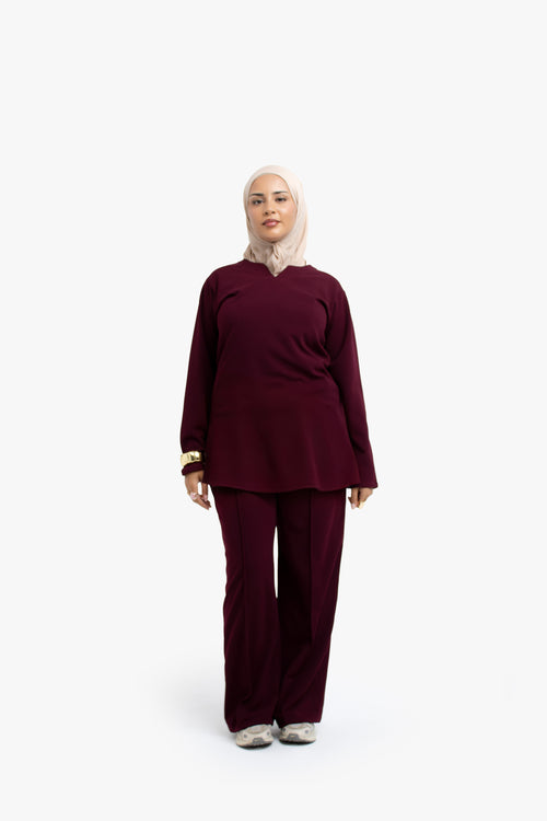 Burgundy High-Waisted Trousers