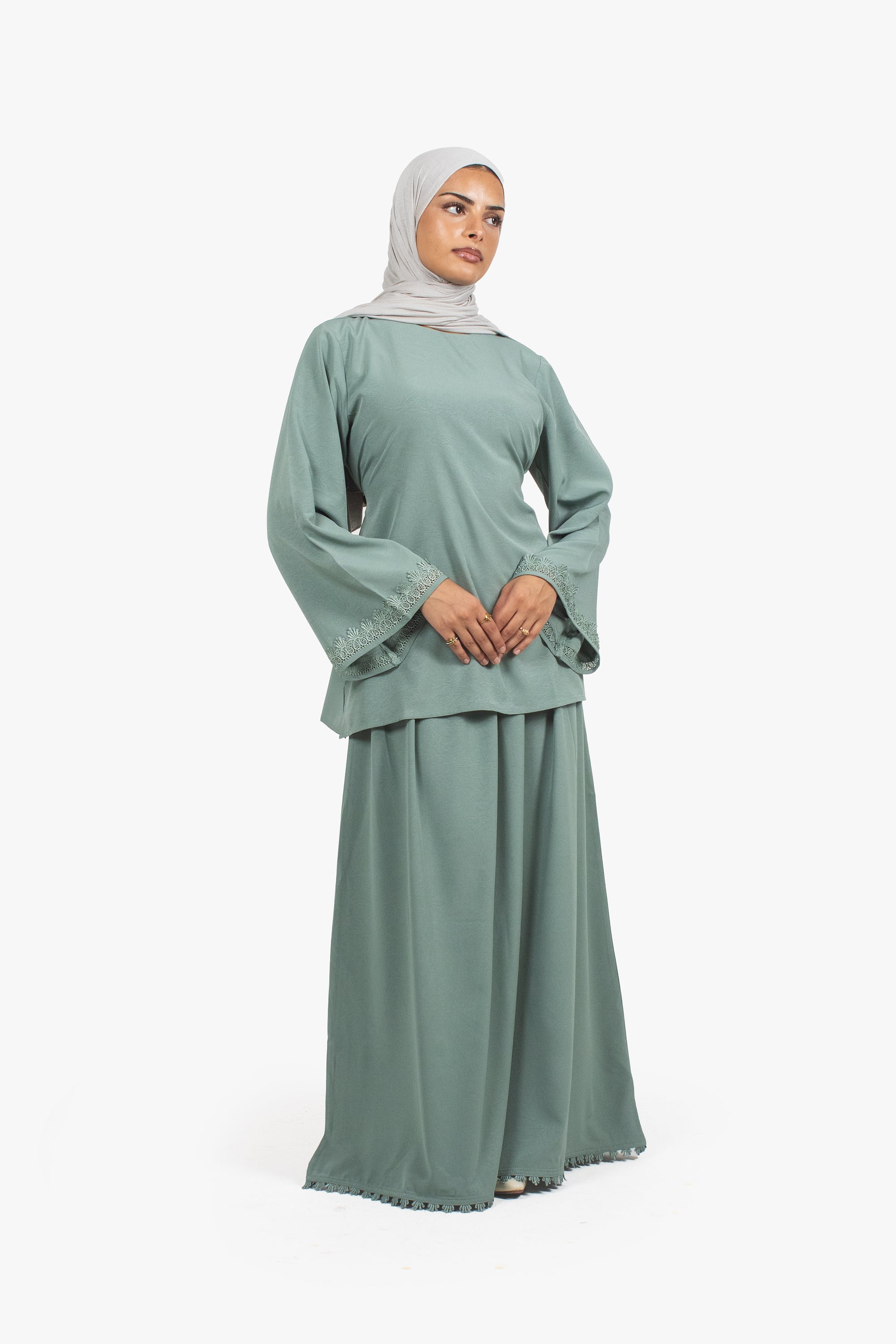 Sea Green Etched Crepe Lace Top