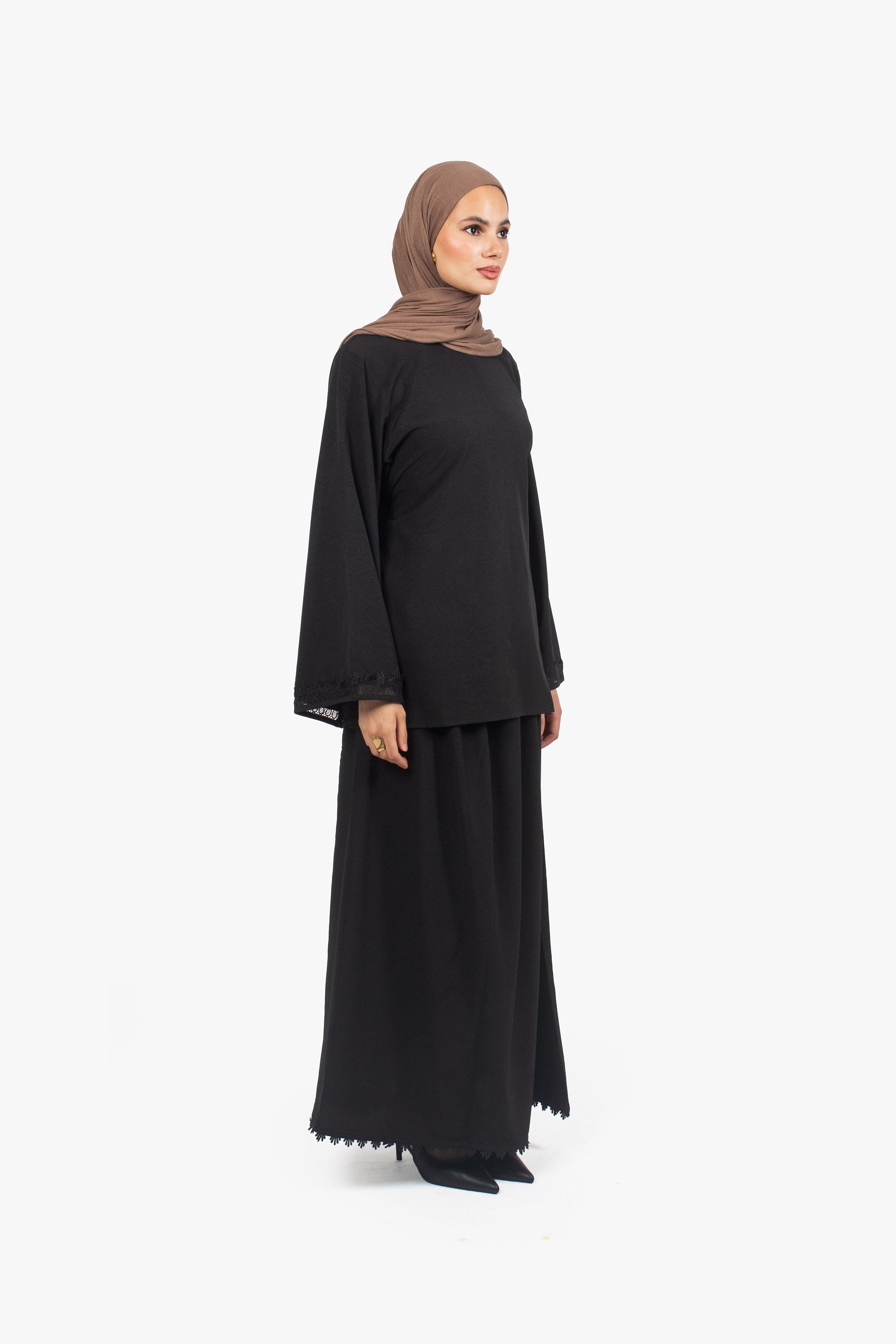 Black Etched Crepe Lace Skirt