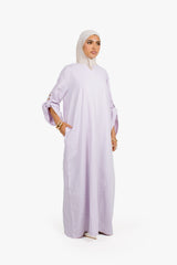 Lilac Linen Cotton Button Sleeve Abaya