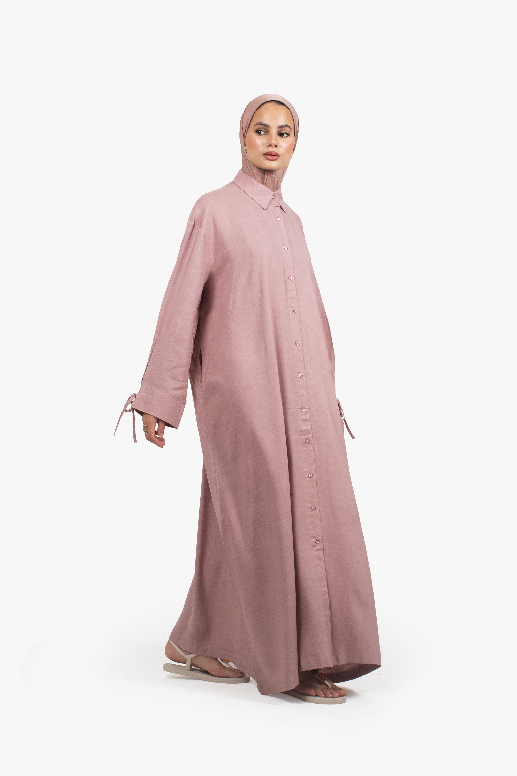 Pink Cotton Blend Shirt Abaya