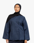 Navy Textured Double Pleat Top