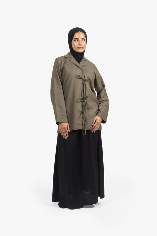 Black Linen Cotton Elasticated Skirt