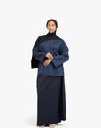 Navy Textured Double Pleat Top