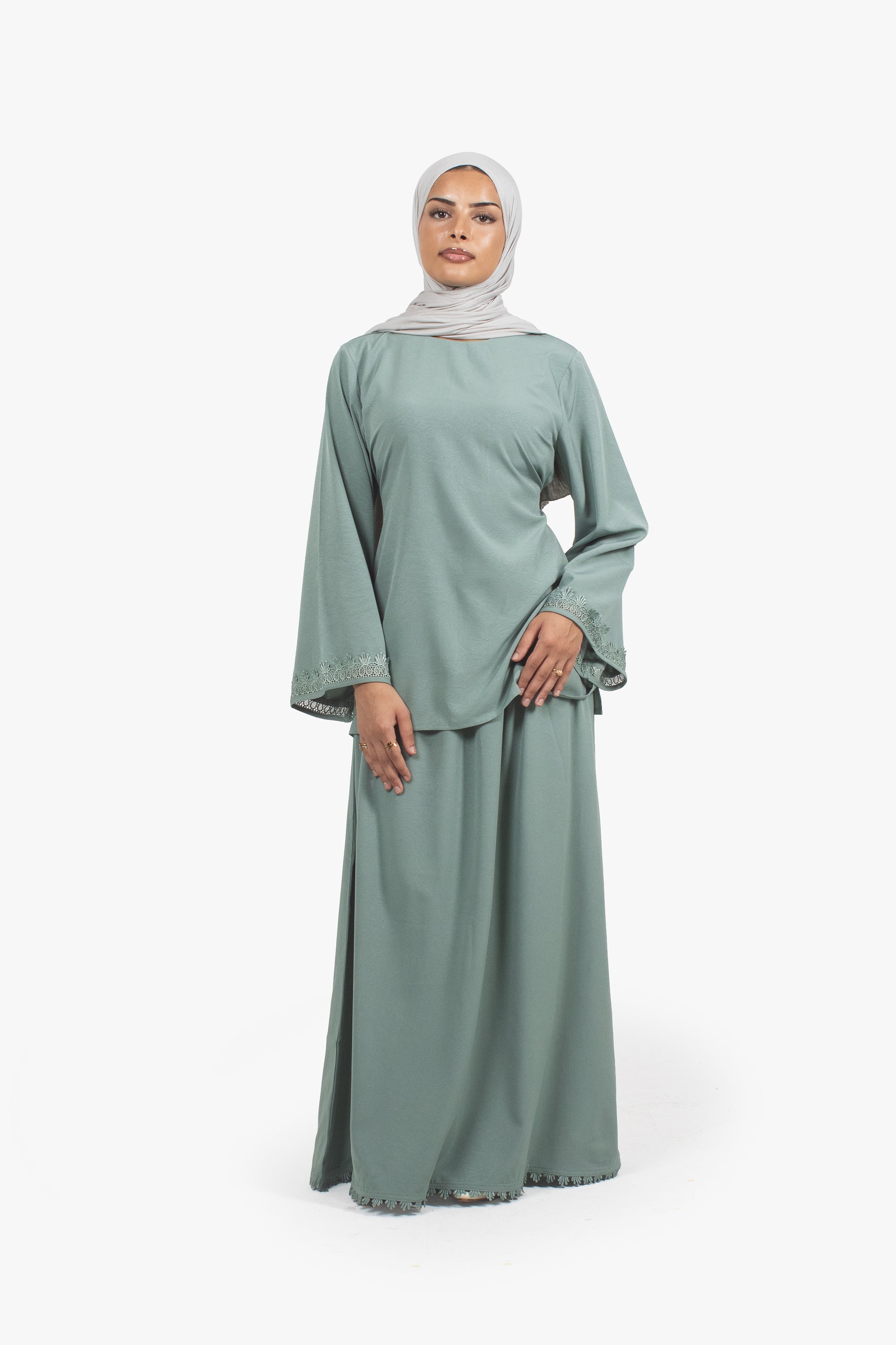 Sea Green Etched Crepe Lace Top