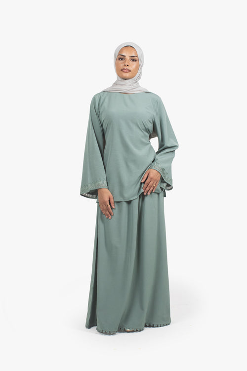Sea Green Etched Crepe Lace Skirt