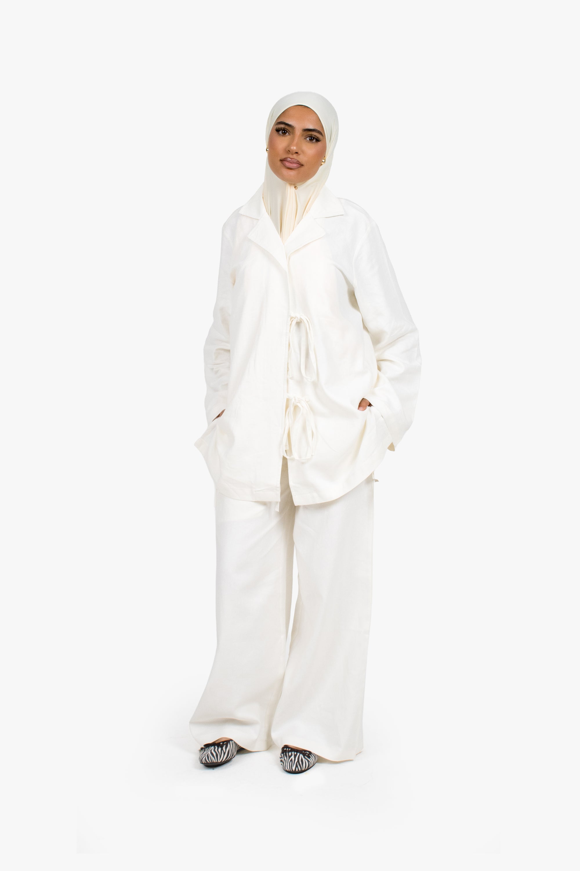Ecru White Linen Cotton Notch Collar Top