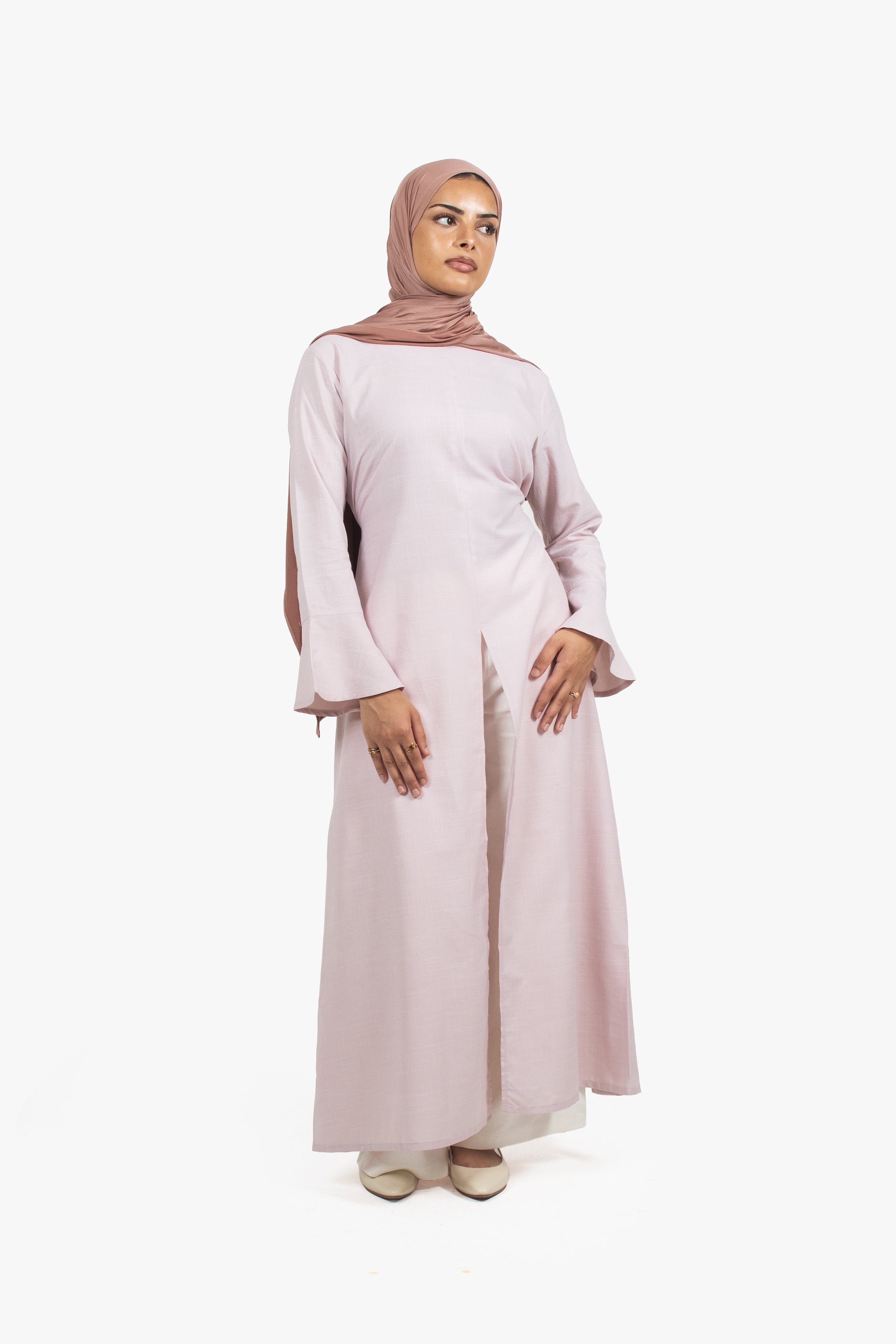 Pale Pink Cotton Blend Front Slit Dress