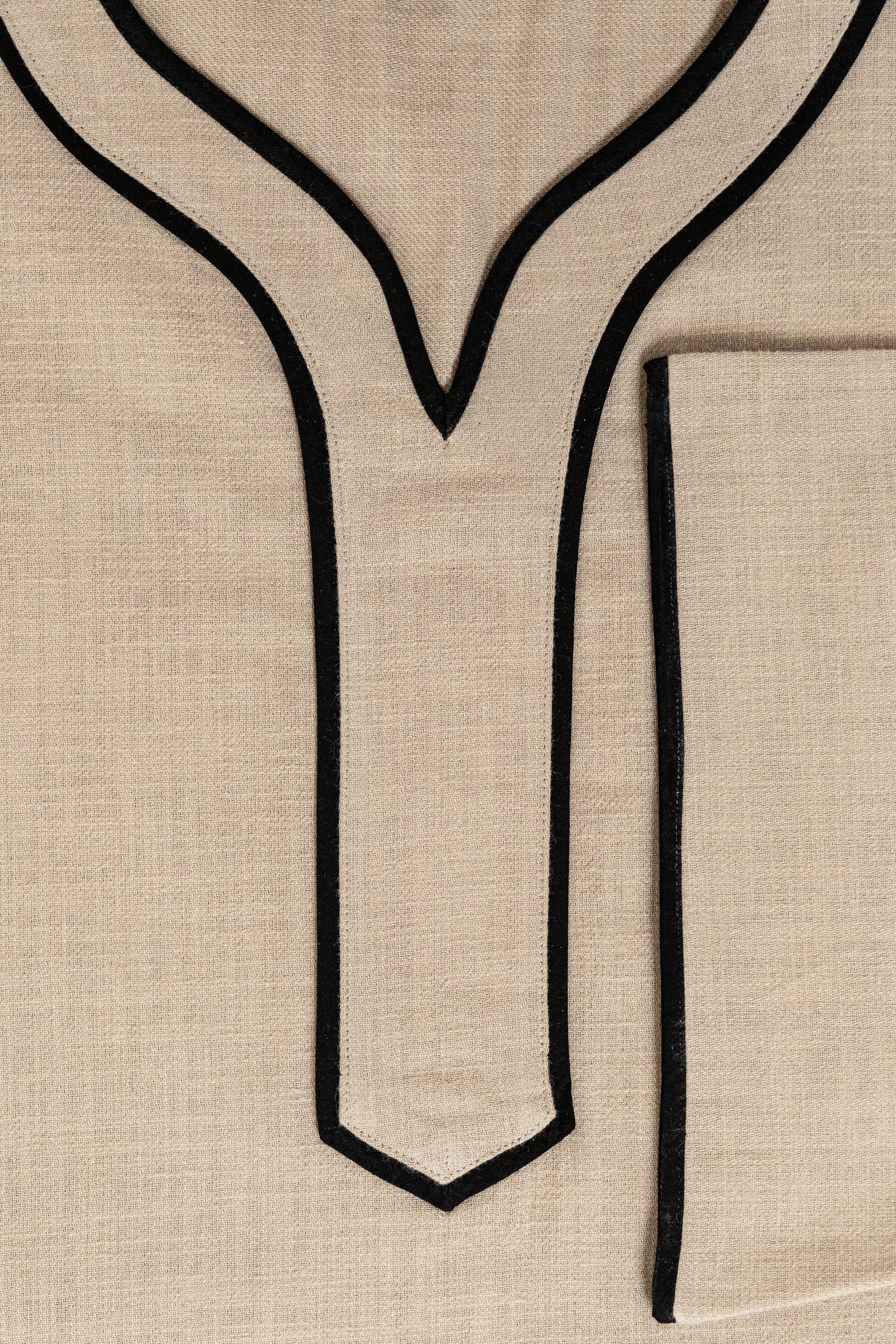 Beige Cotton Piping Abaya